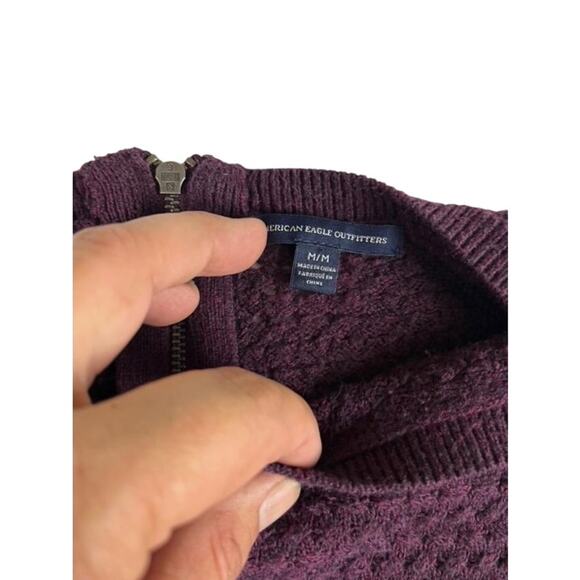 American Eagle Outfitters Textured Knit Sweater Medium Burgundy Pullover - Picture 2 of 7